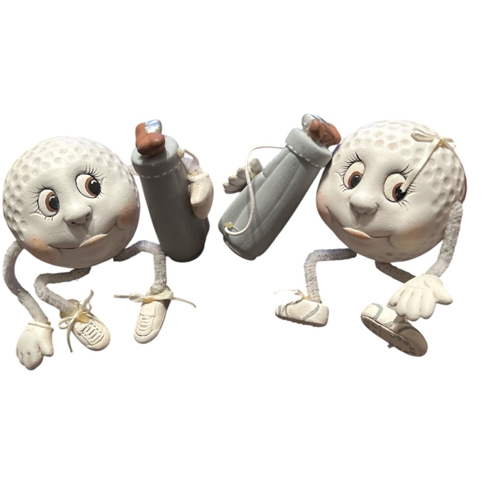 Very Rare set of Anthropomorphic Golf Ball Figurine Sill sitters with Golf Bags